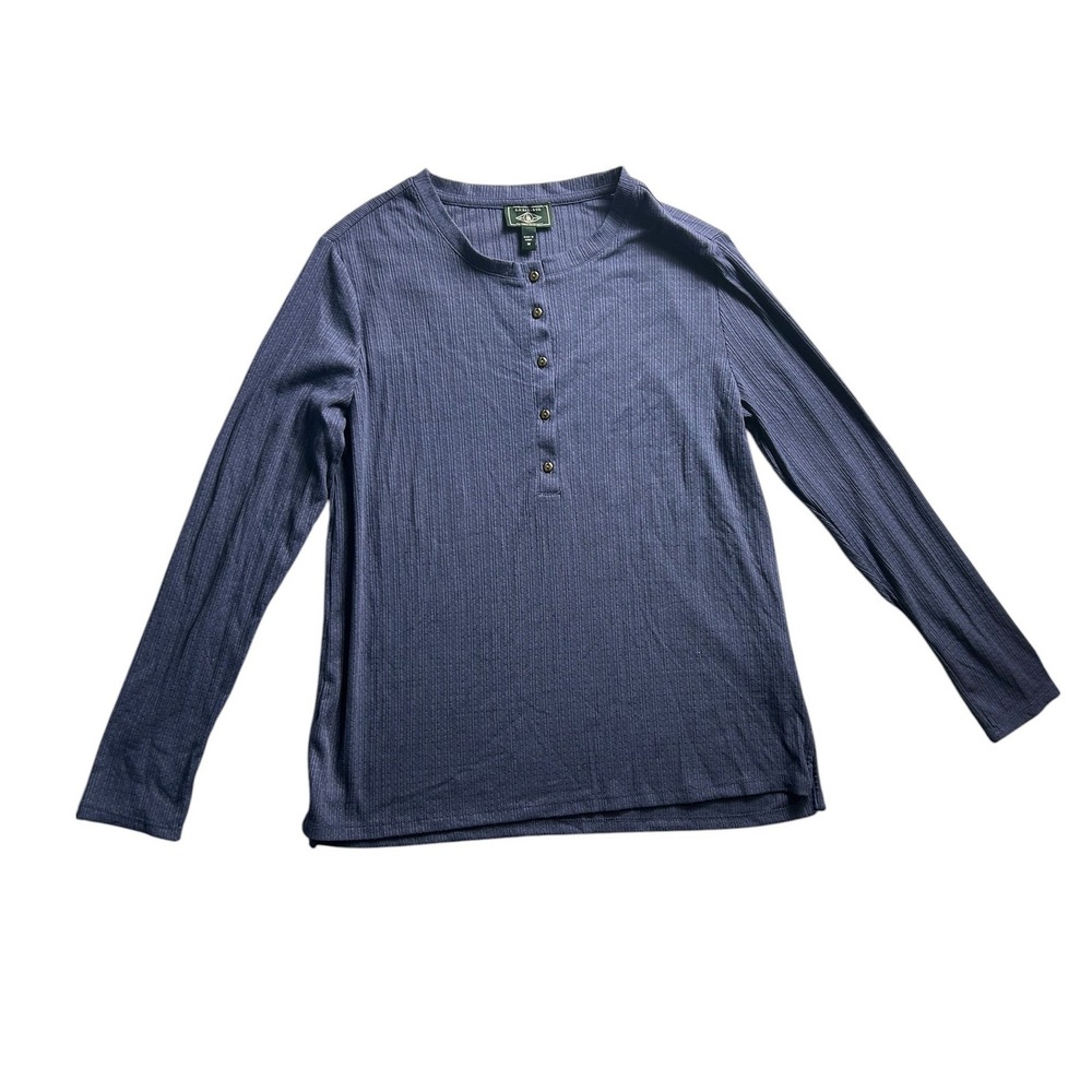 GH Bass Men's Blue Ribbed Long Sleeve Henley Shirt Size Medium Casual Layering